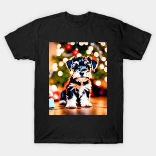 Cute Schnauzer Puppy's First Christmas T-Shirt